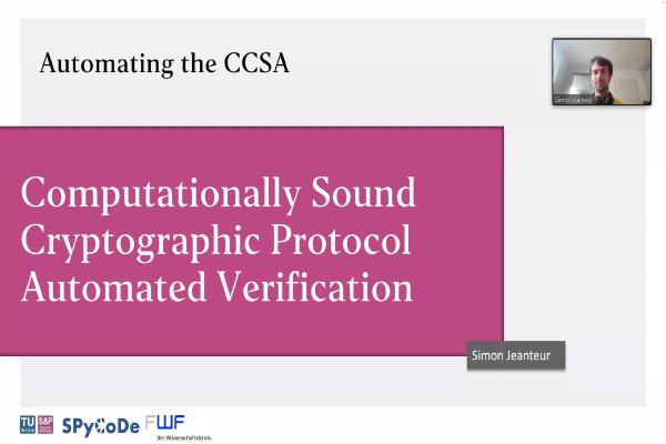 The first slide of Simon Jeanteur's presentation, and he as the speaker in the Zoom meeting