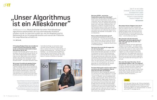 Two pages of the magazine doIT feature the text of the interview with Maria Eichlseder and her portrait